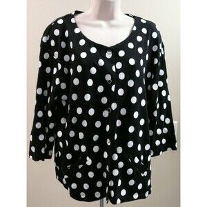 Onque Casuals Black With White Dots button up 3/4 Sleeve Stretch top shirt sx XL